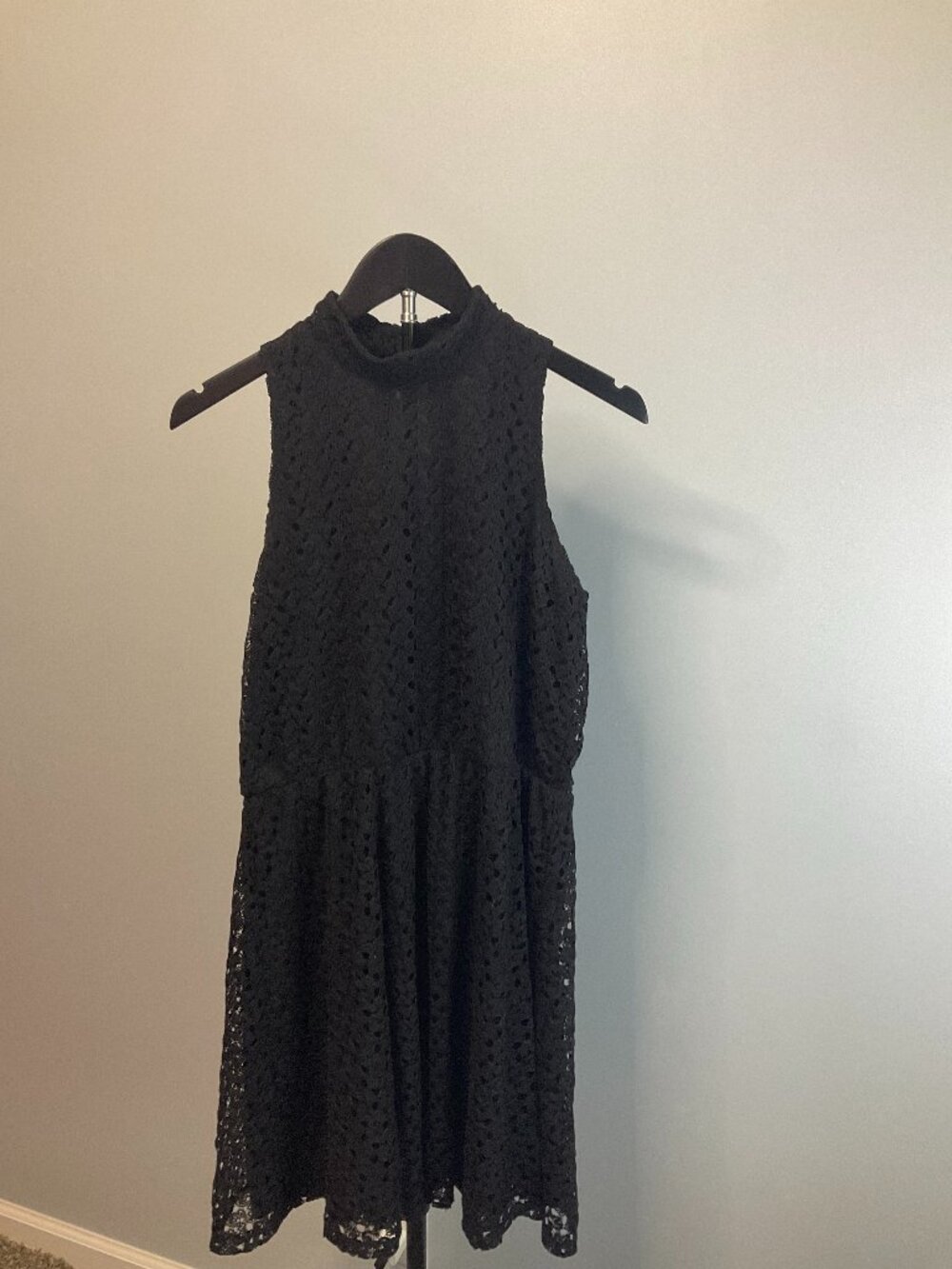 Exhilaration Women's Large Black Lace Mock Neck Sleeveless Fit & Flare Dress | S